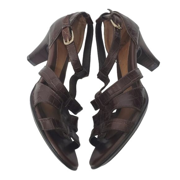 Sofft | Strappy Crocodile Texture Leather Ankle Strap Heels - Picture 3 of 11